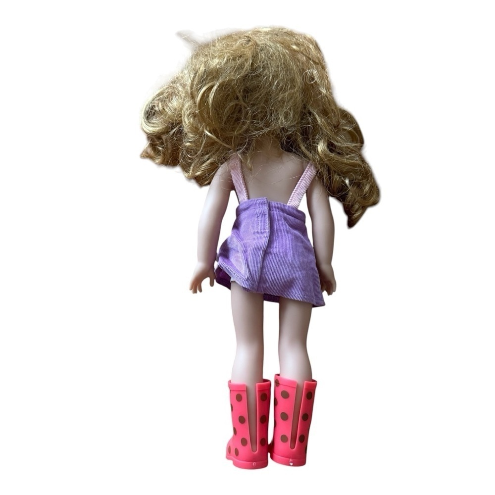 American Girl Wellie Wishers Doll Fox Purple Corduroy Overall Ladybug Boots - Picture 3 of 9